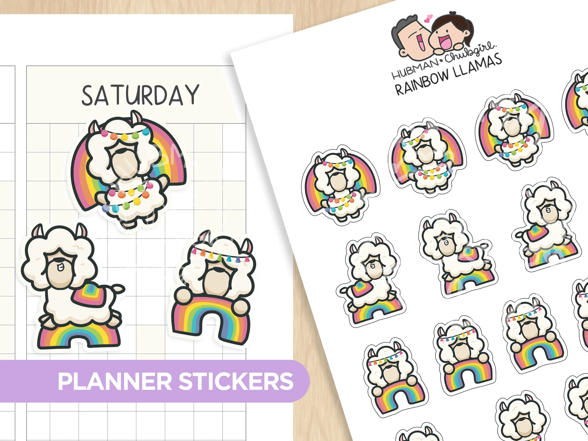 Rainbow Llamas Planner Stickers