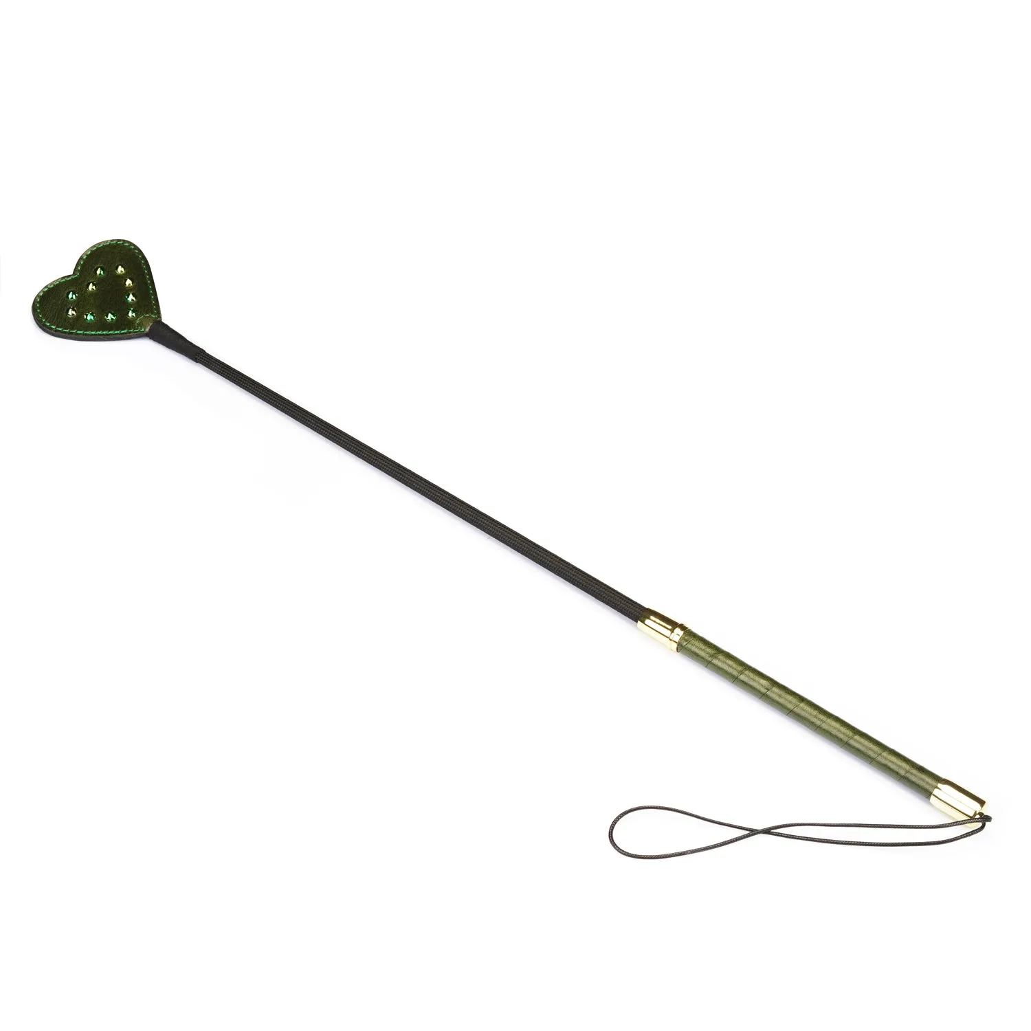 Luxury Green Leather with Gemstone Riding Crop