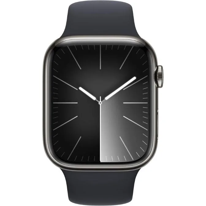 Apple Watch Series 9 GPS + Cellular 45mm Smartwatch with Graphite Stainless Steel Case with Midnight Sport Band M/L. Fitness Tracker, Blood Oxygen & ECG Apps, Always-On Retina Display