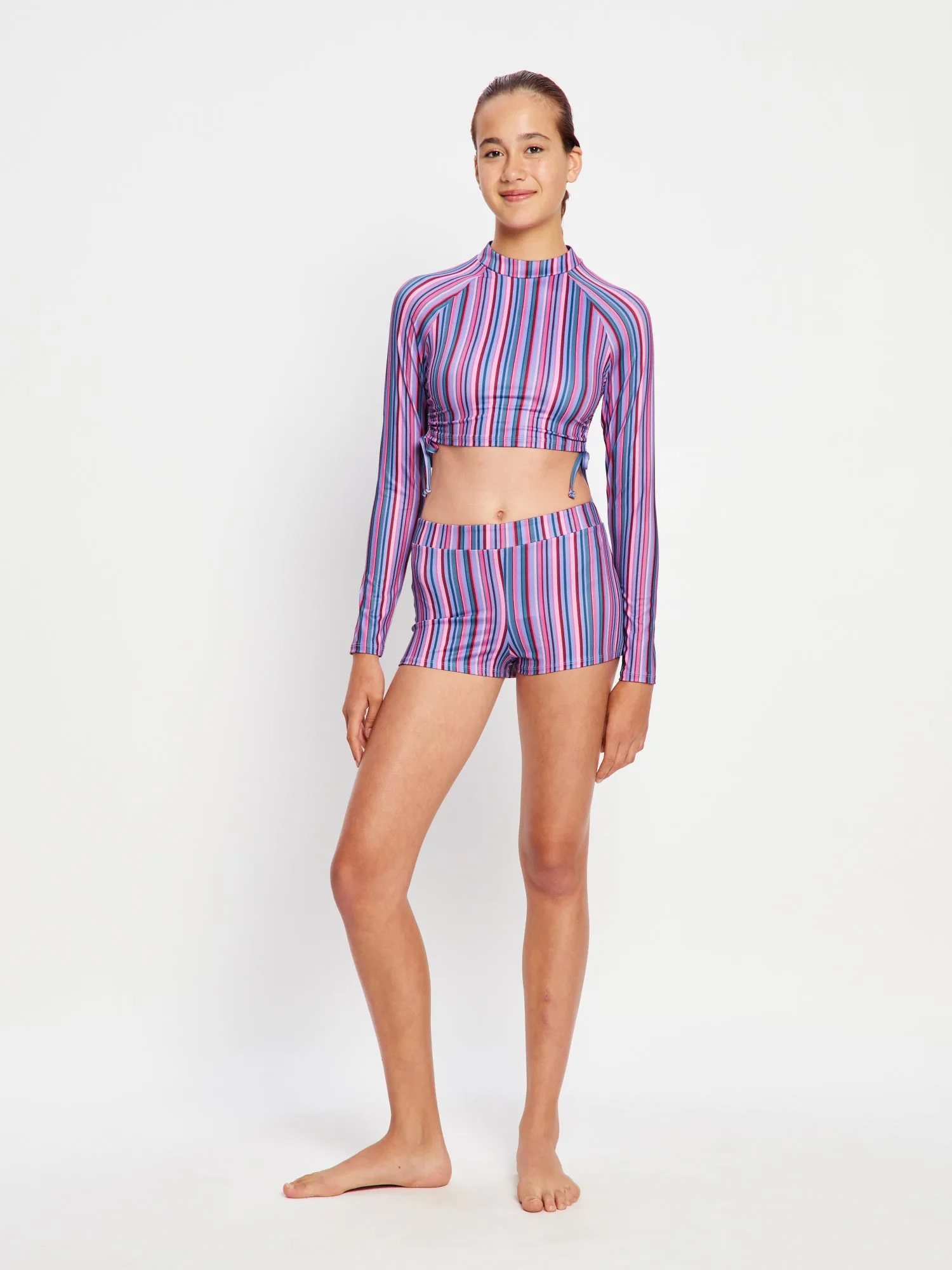 Teen Bademode Crop Rash Top Violet Rose Stripe