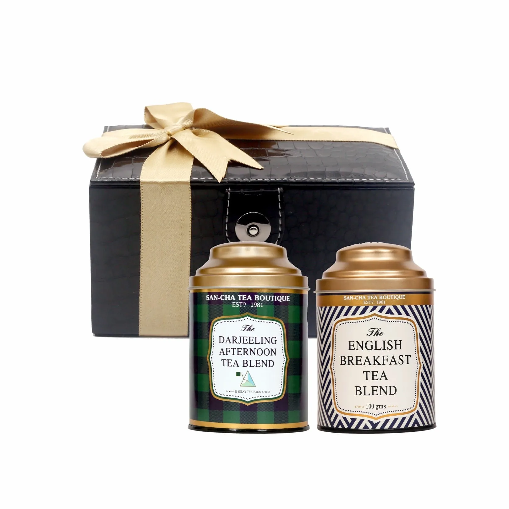 Luxury Leatherette Black Tea Gift Box | Assam English Breakfast & Darjeeling