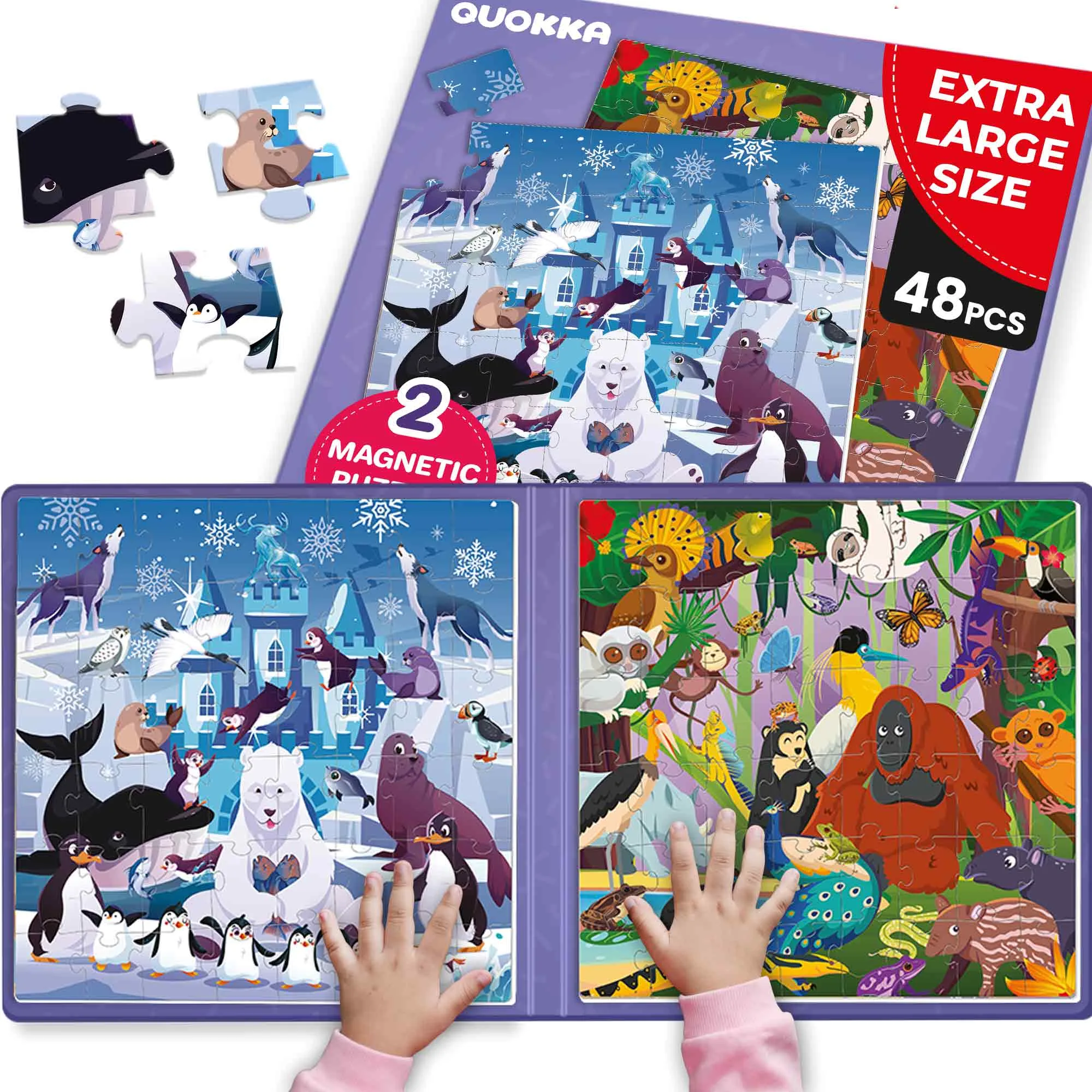 Magnetische Puzzle-Bücher: Polar- & Regenwaldtiere für Kinder