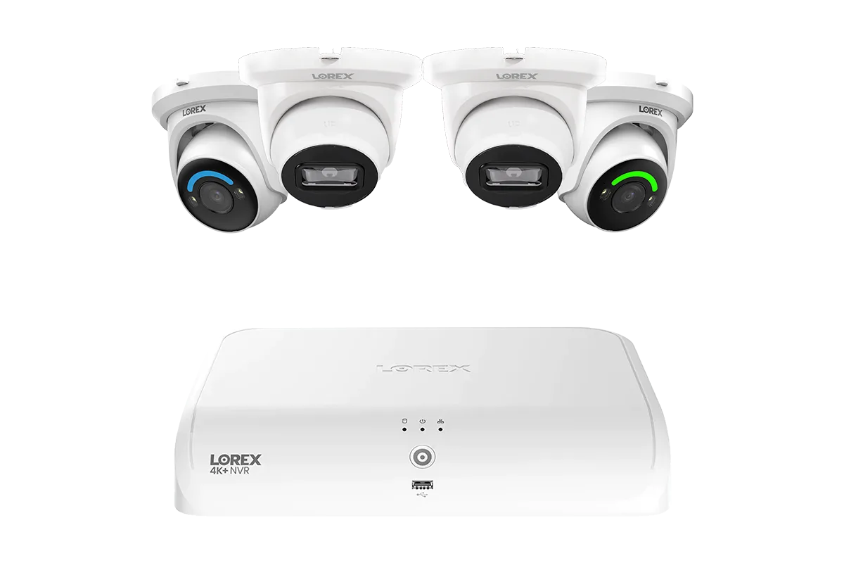 Lorex 4K Fusion 2TB Wired NVR System with Two 4K Smart Security Lighting Turret Cameras and Two 4K Turret Cameras