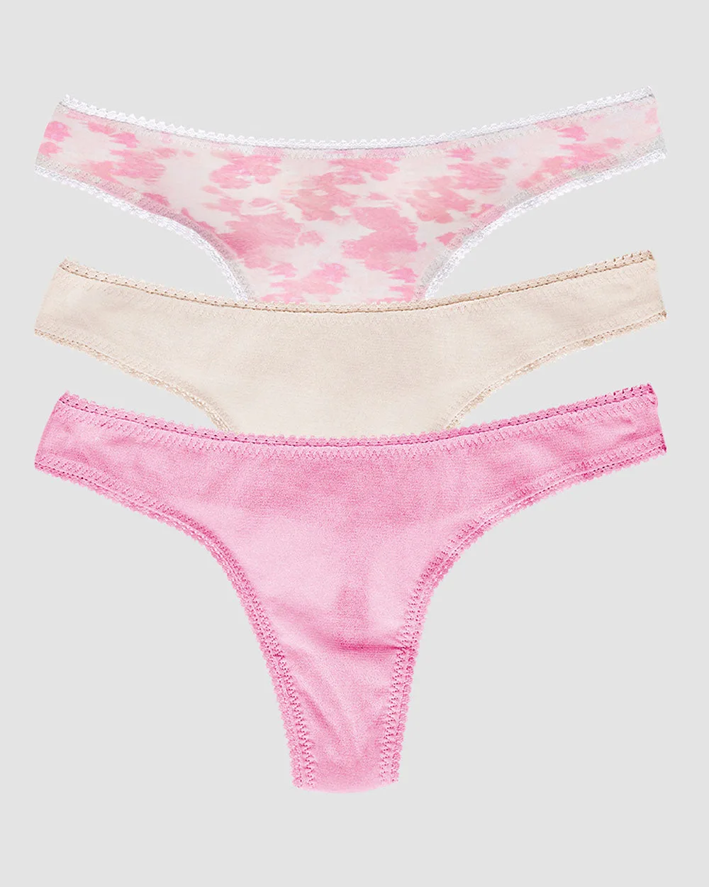 Gossamer Mesh Hip G Thong Underwear 3 Pack - Wine Berry Blurred Floral Champagne