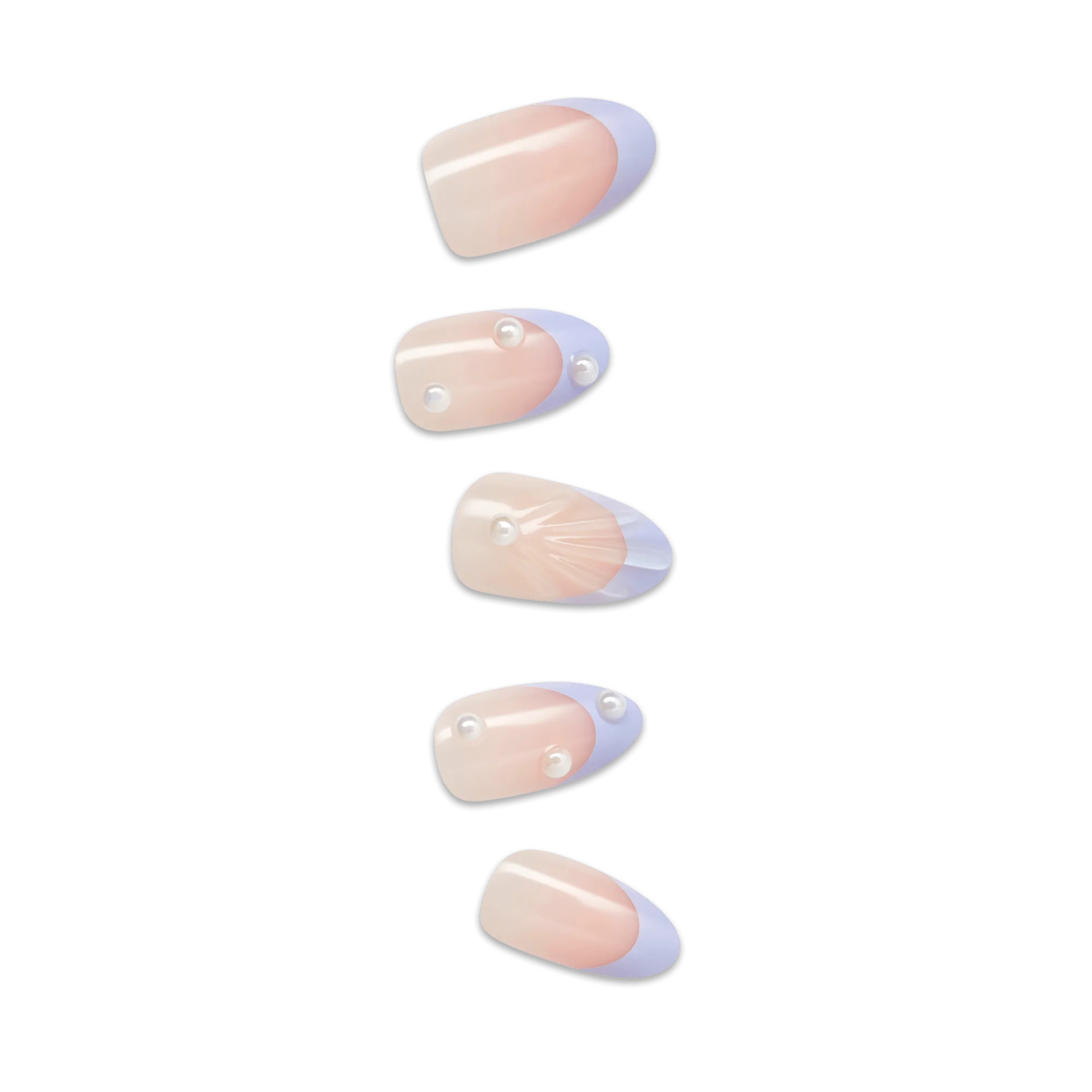 Impress Design No Glue Fake Press On Nails - Sky Breeze | 3D & Jewel French, Purple, Medium, Almond, Manicure