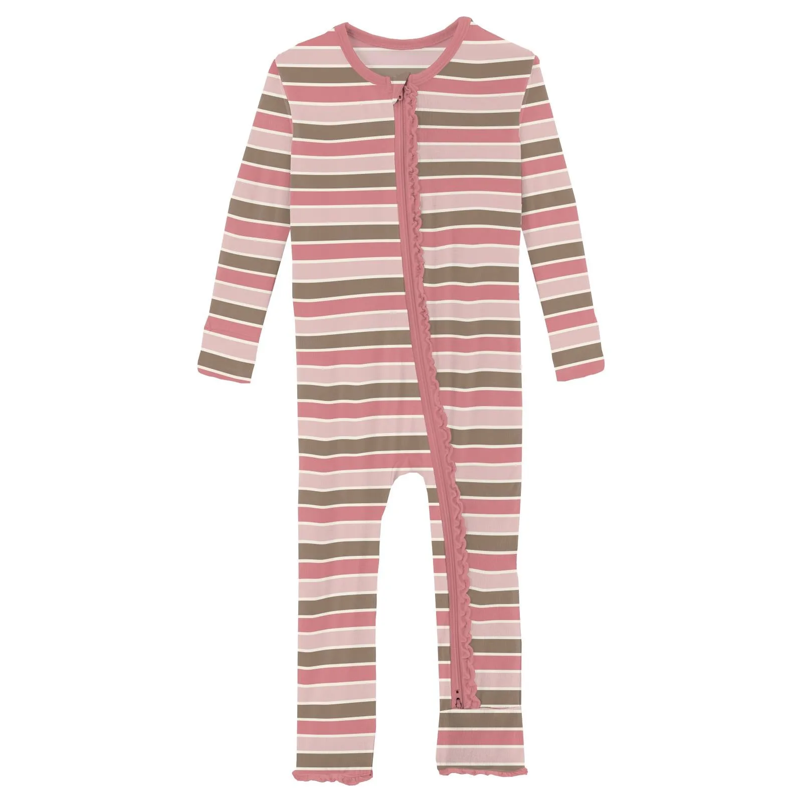 Print Muffin Ruffle Coverall with 2 Way Zipper in Neapolitan Stripe