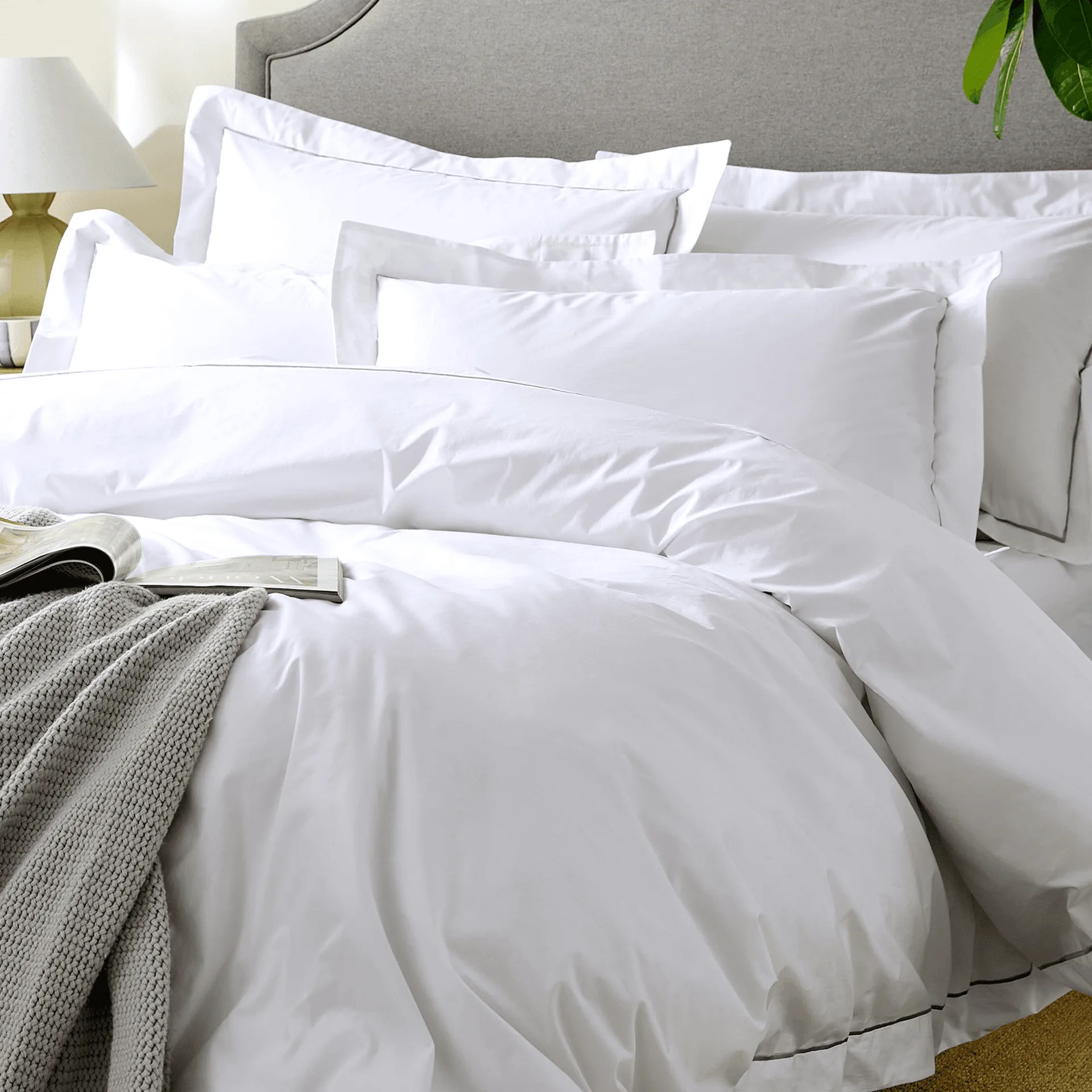 Grey Embroidered Edged Duvet Cover