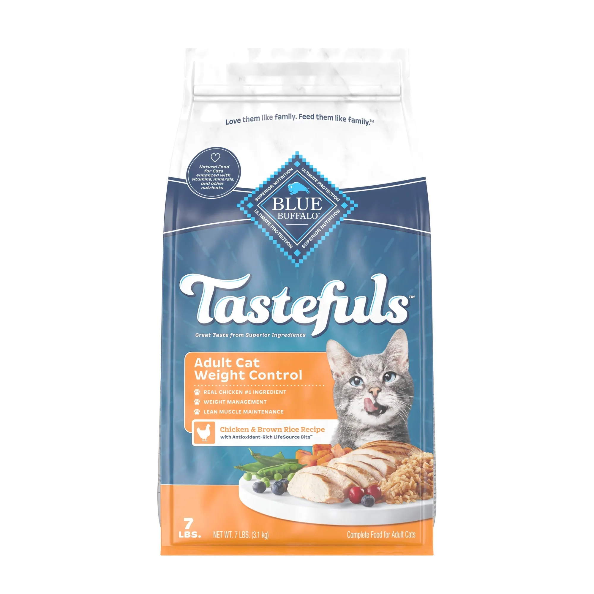 Blue Buffalo Tastefuls Natural Food for Adult Cats, Weight Control, 7-lb Bag
