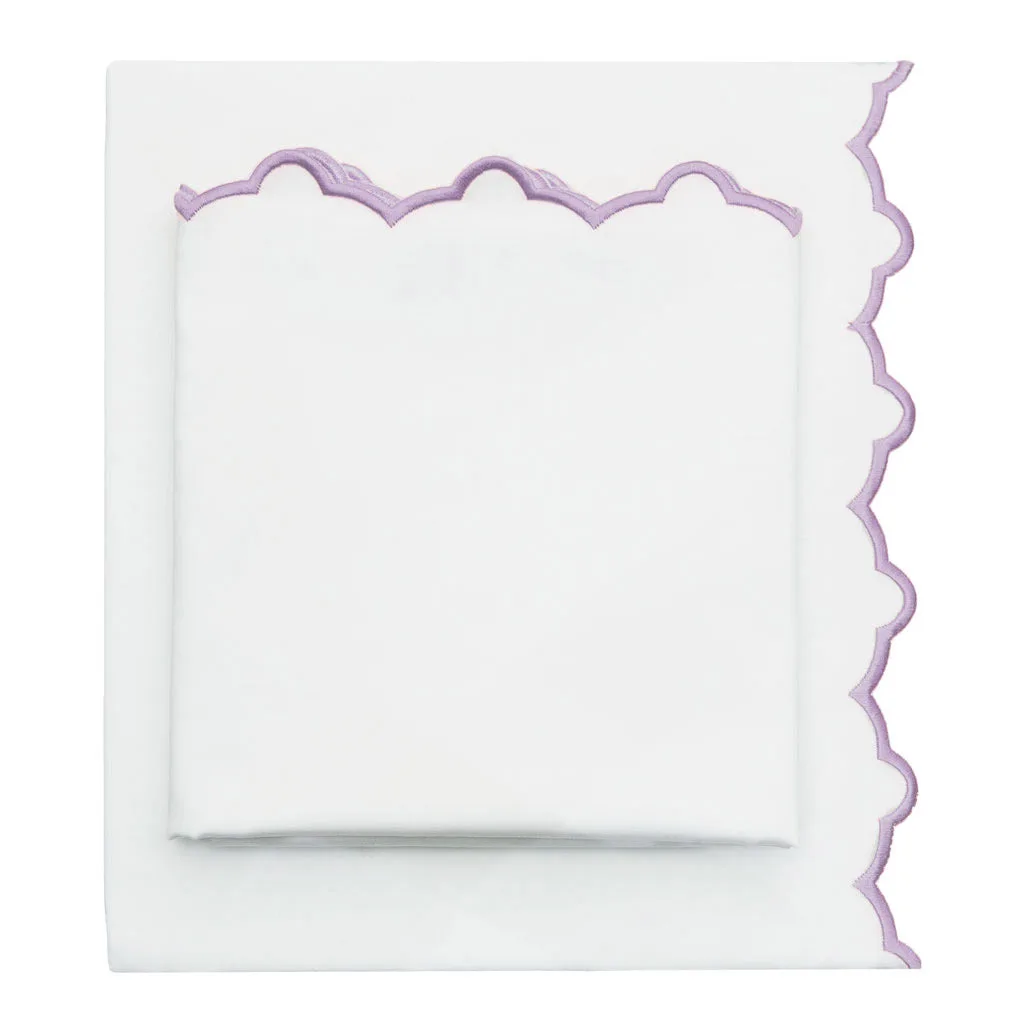 Lilac Purple Scalloped Embroidered Sheet Set (Fitted, Flat, & Pillow Cases)