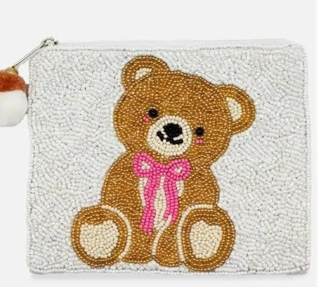 Teddy Bear Beaded Coin Pouch