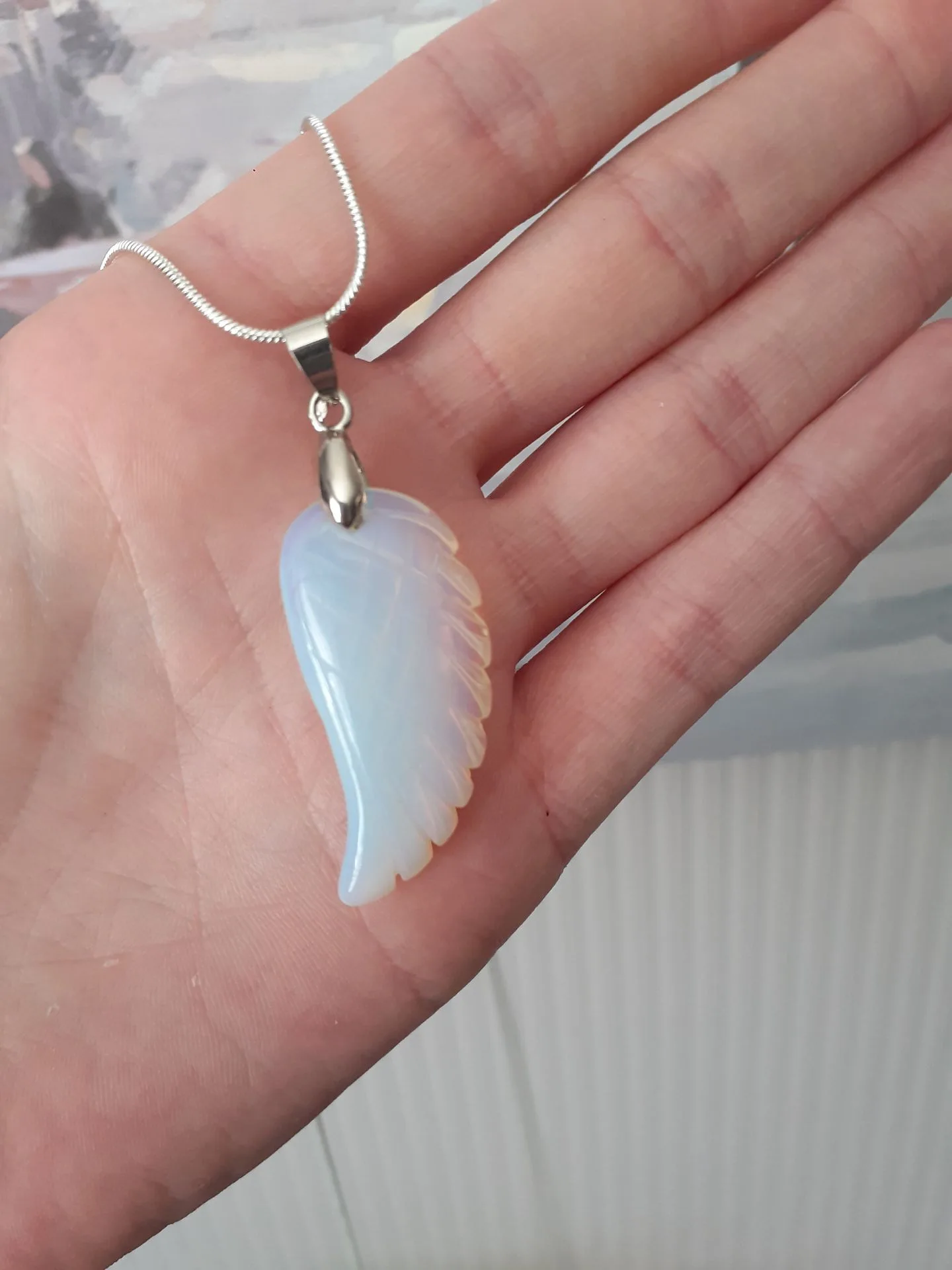 Opalite Carved Angel Wing Pendant