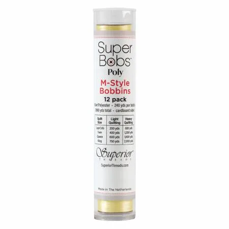 SuperBobs Polyester Bobbin 12pk M-Style Light Yellow