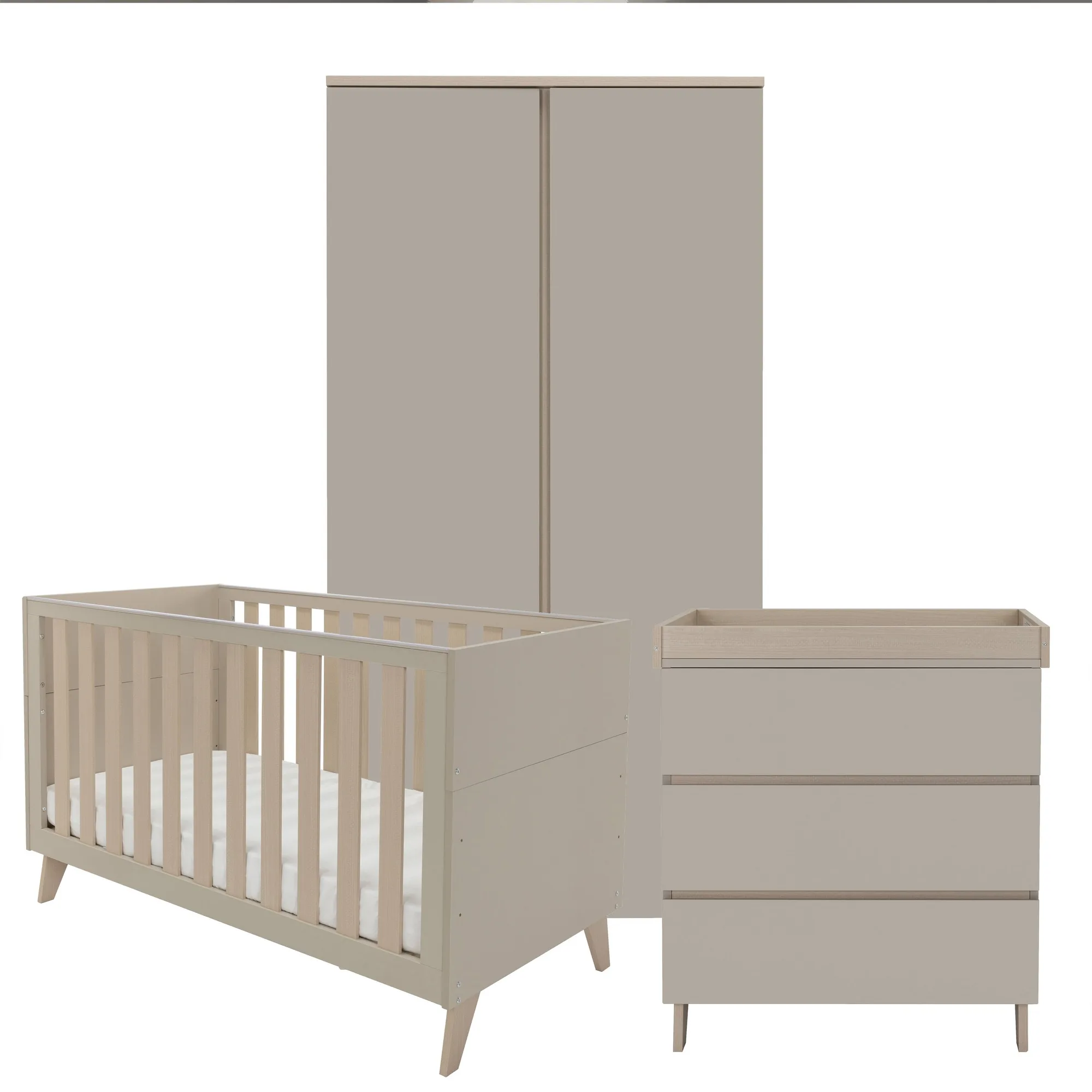 Babymore Dante 3 Piece Nursery Room Set with Cot bed, Chest Changer and Wardrobe - Cashmere