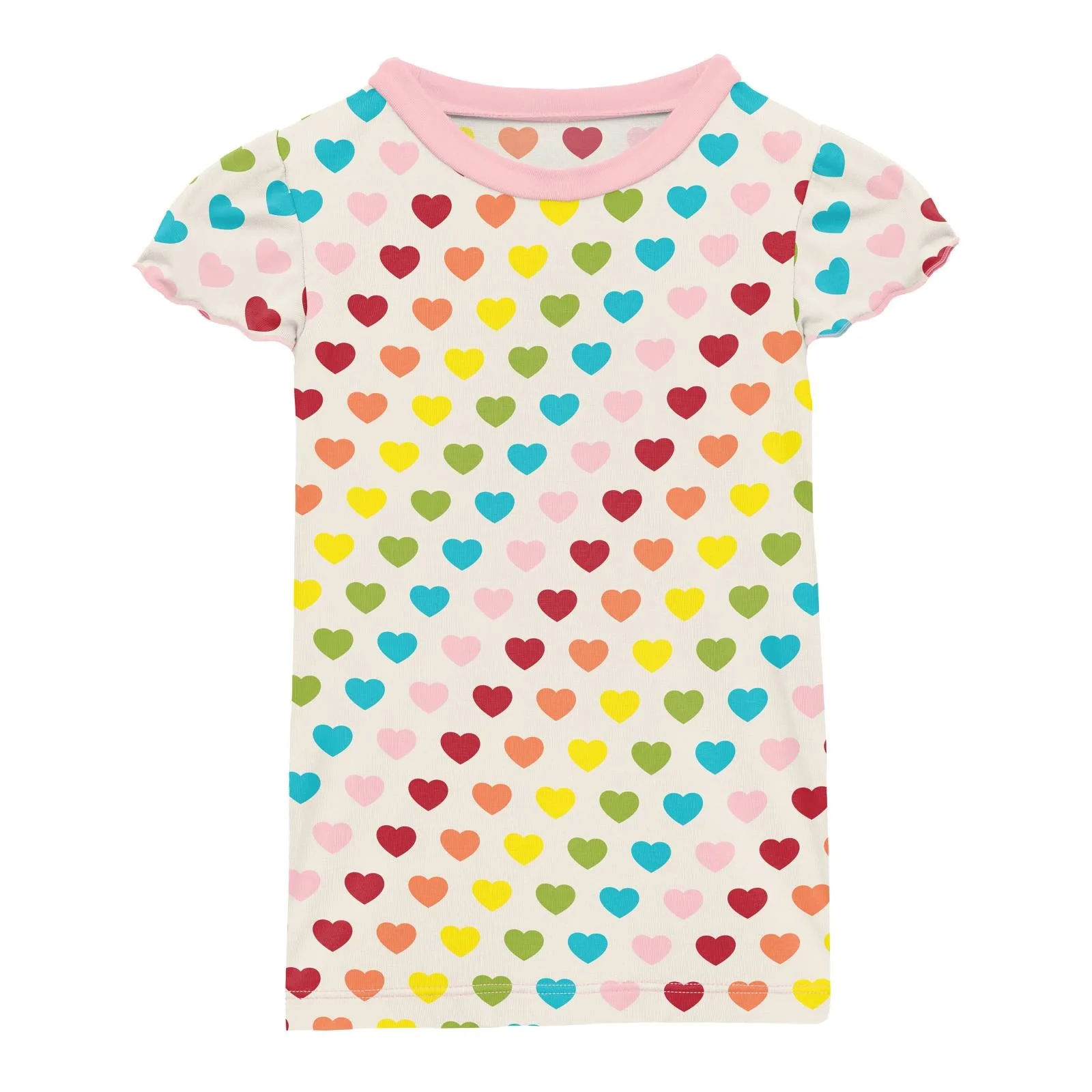 Print Flutter Sleeve Tee in Rainbow Hearts