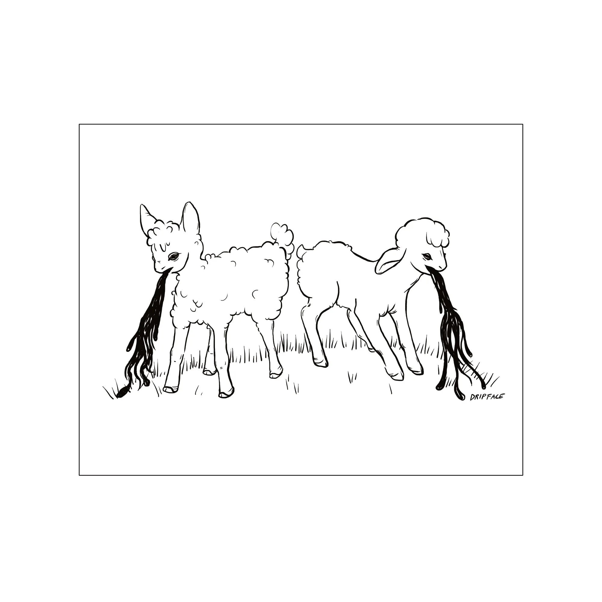 TWO SICK LAMBS GETTING SICK - art print