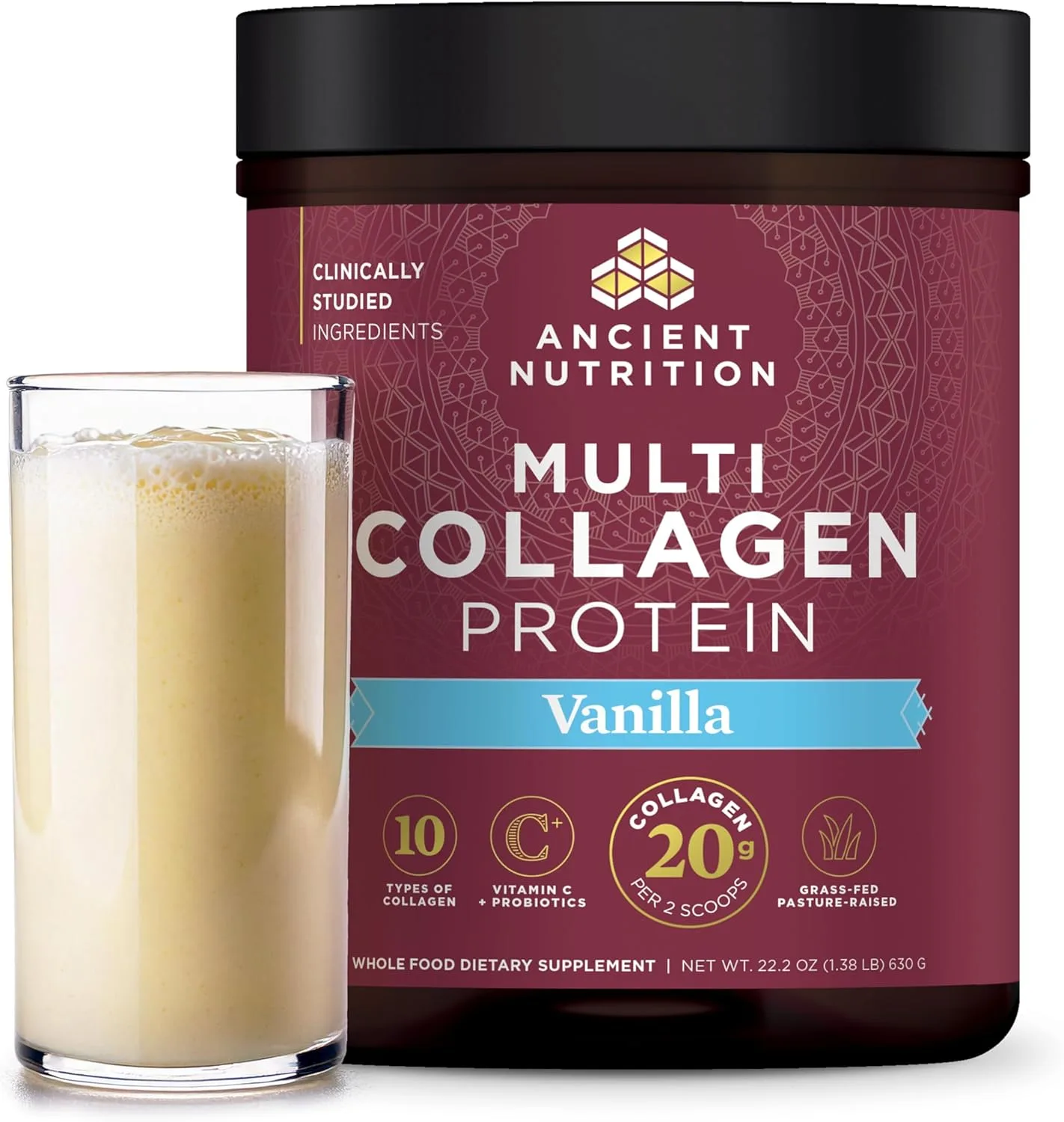 Ancient Nutrition Kollagenpeptide-Pulver, Multi-Kollagenprotein, für Frauen und Männer, mit Vitamin C, Probiotika, hydrolysiertes Kollagen, unterstützt Haut, Gelenke und Darmgesund