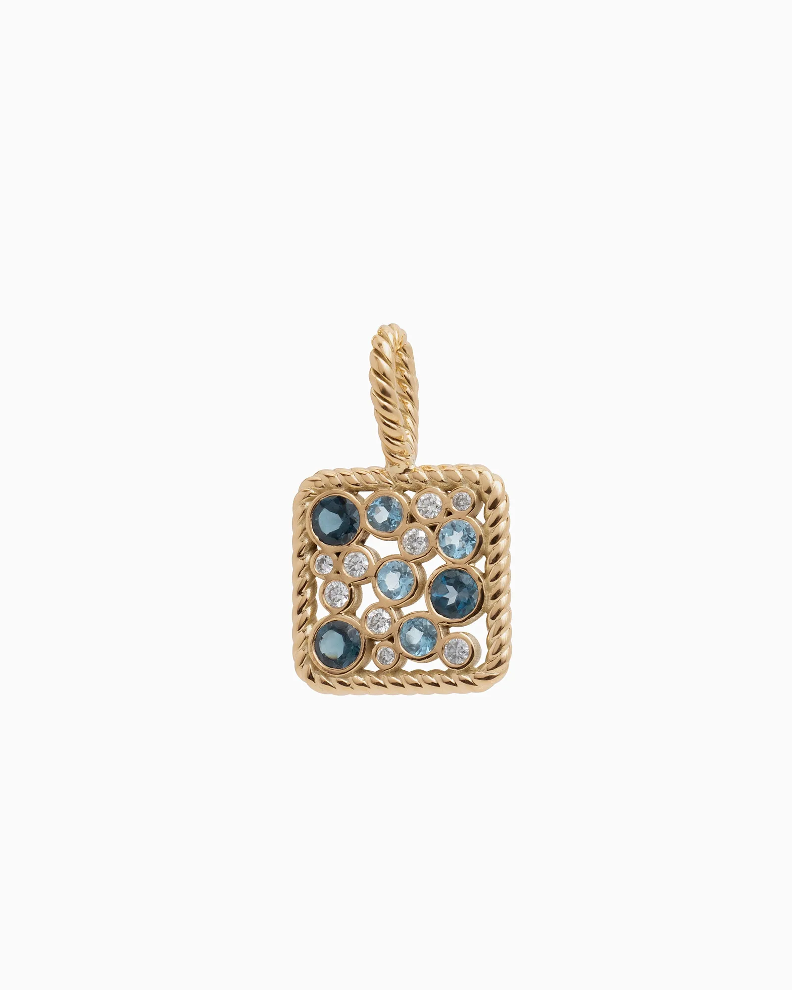14K Gold Twisted Ocean Bubbles Pendant - London Blue Topaz / Hampton Blue Topaz / Diamond