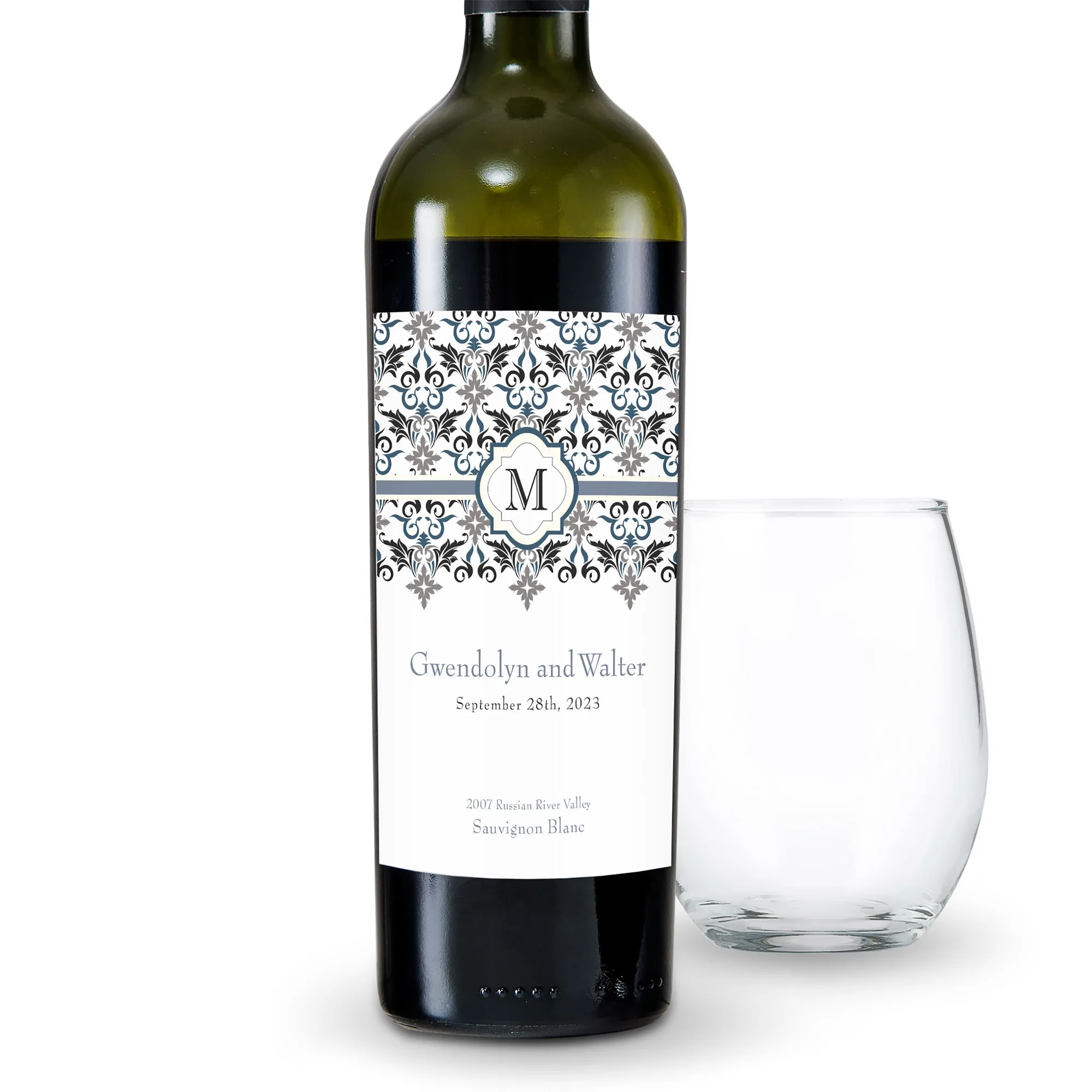 Etiquetas personalizadas para botellas de vino - Monograma lujoso