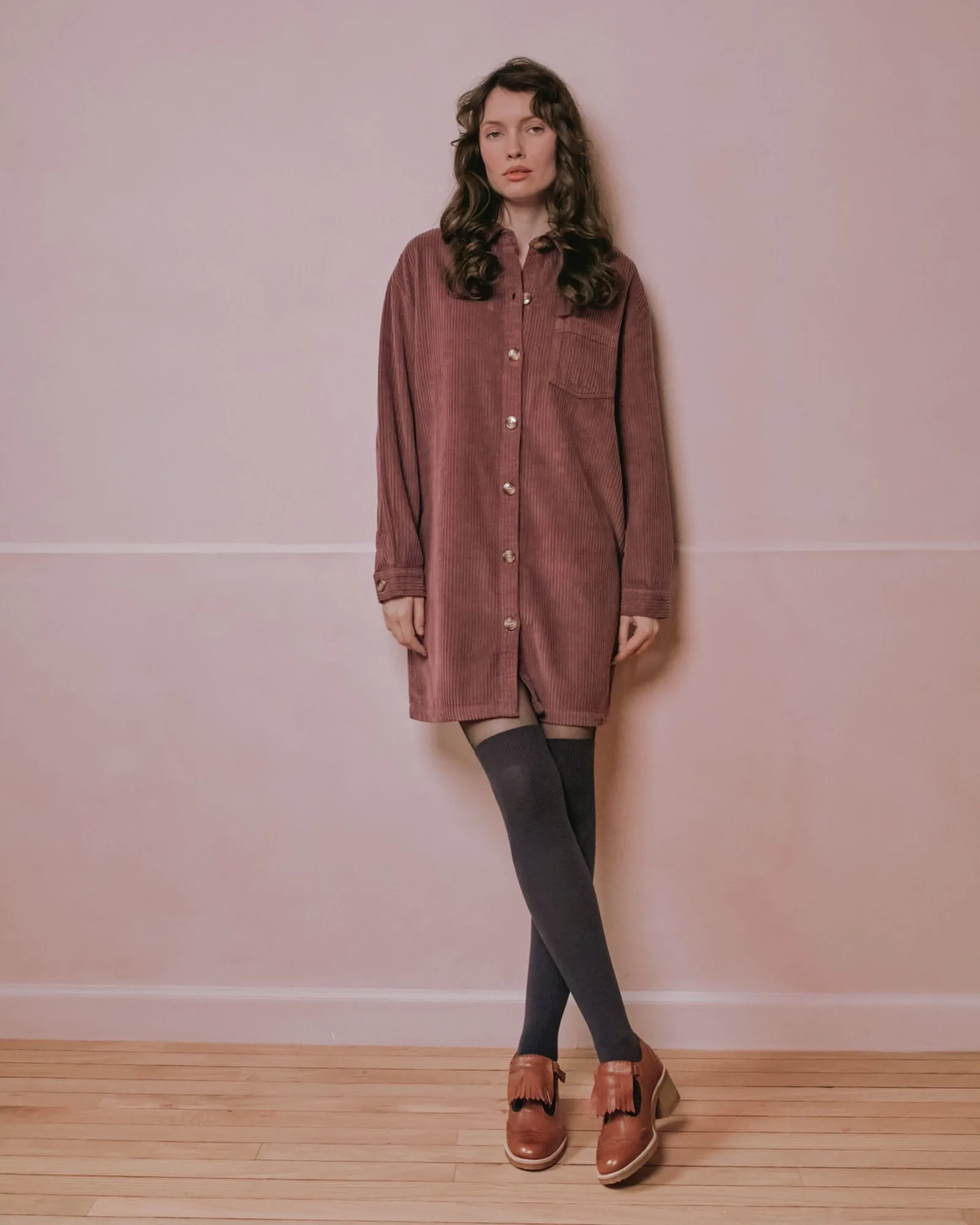 Robe chemise - Velours violine