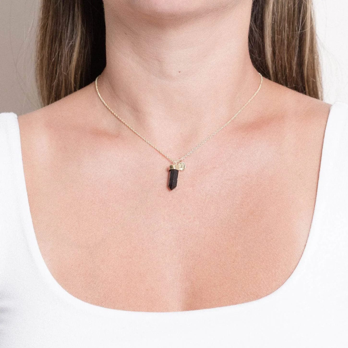 DELICATE BLACK TOURMALINE CRYSTAL POINT NECKLACE
