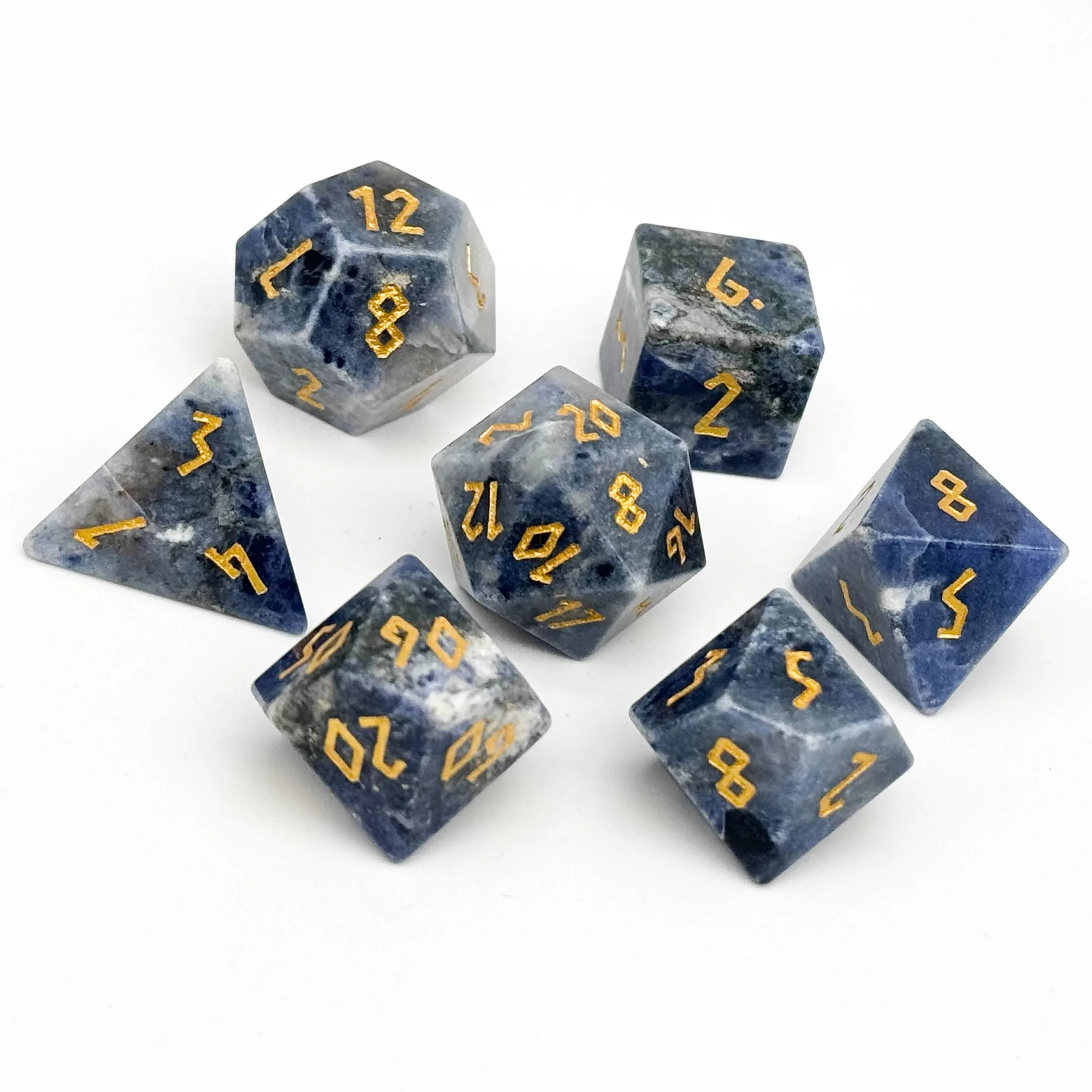 Pedra de veios azuis - Conjunto de 7 dados de pedras preciosas para RPG