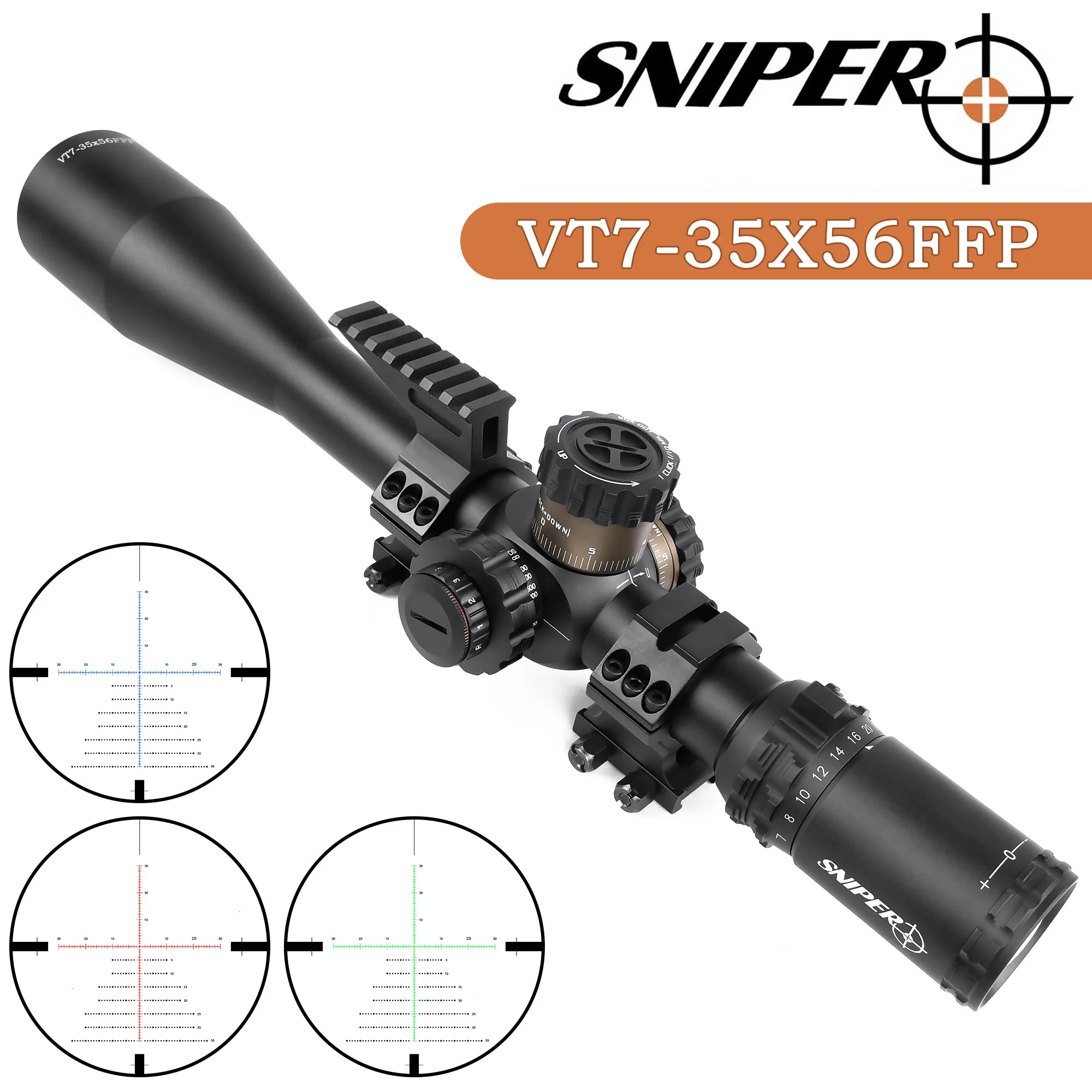 Mira SNIPER VT 7-35x56 FFP 35MM con retícula MIL iluminada roja/verde/azul