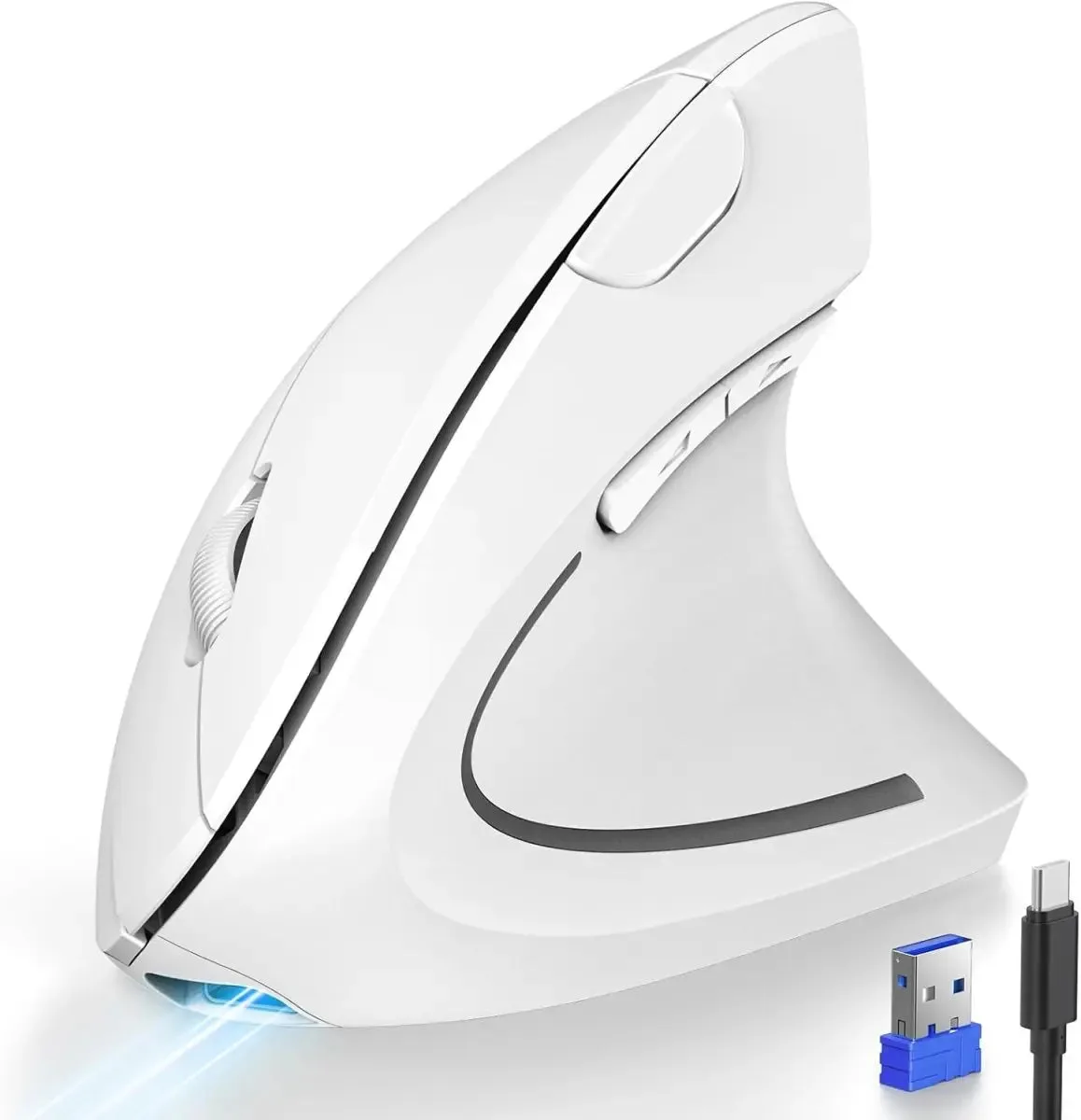 TECKNET Ratón ergonómico, vertical recargable 2.4G+Bluetooth 6 DPI ajustable, inalámbrico óptico para túnel carpiano mano derecha, multidispositivo para portátil, PC, ordenador, Ma