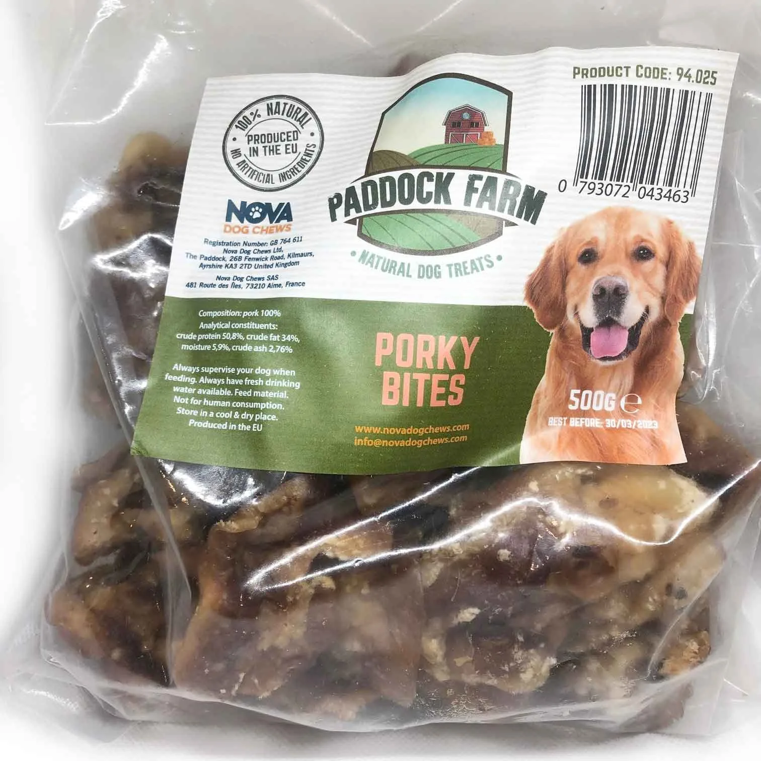 Paddock Farm Porky Bites Natural Dog Chews - 500g