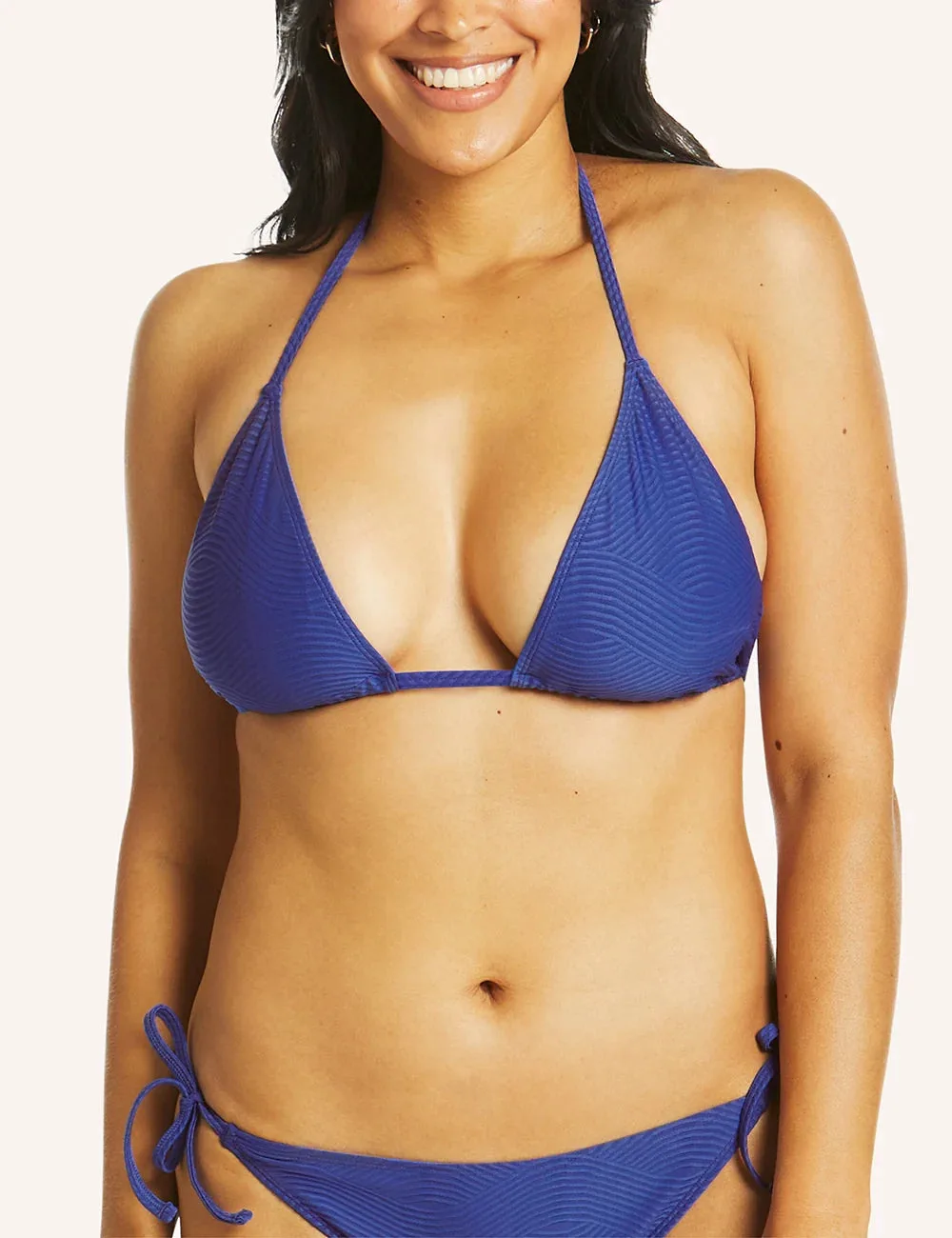 Swim Textured Triangle Bikini Top - أزرق كهربائي