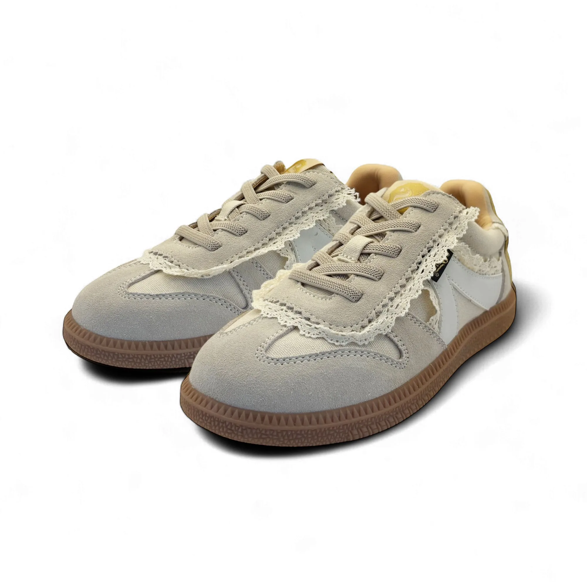 Brooking Kids Classic Court Sneaker - White Lace Textile and Suede