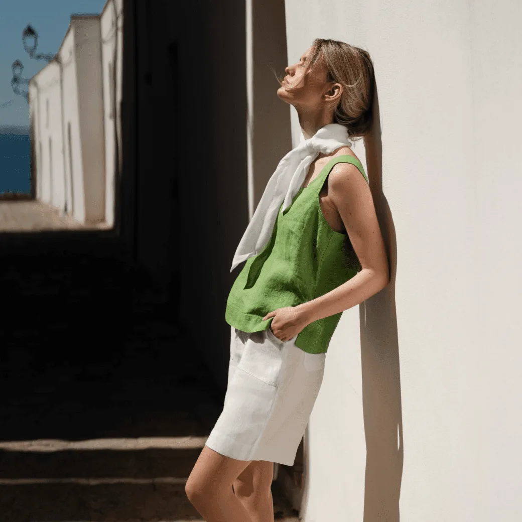 Foliage Green Linen Polka Top
