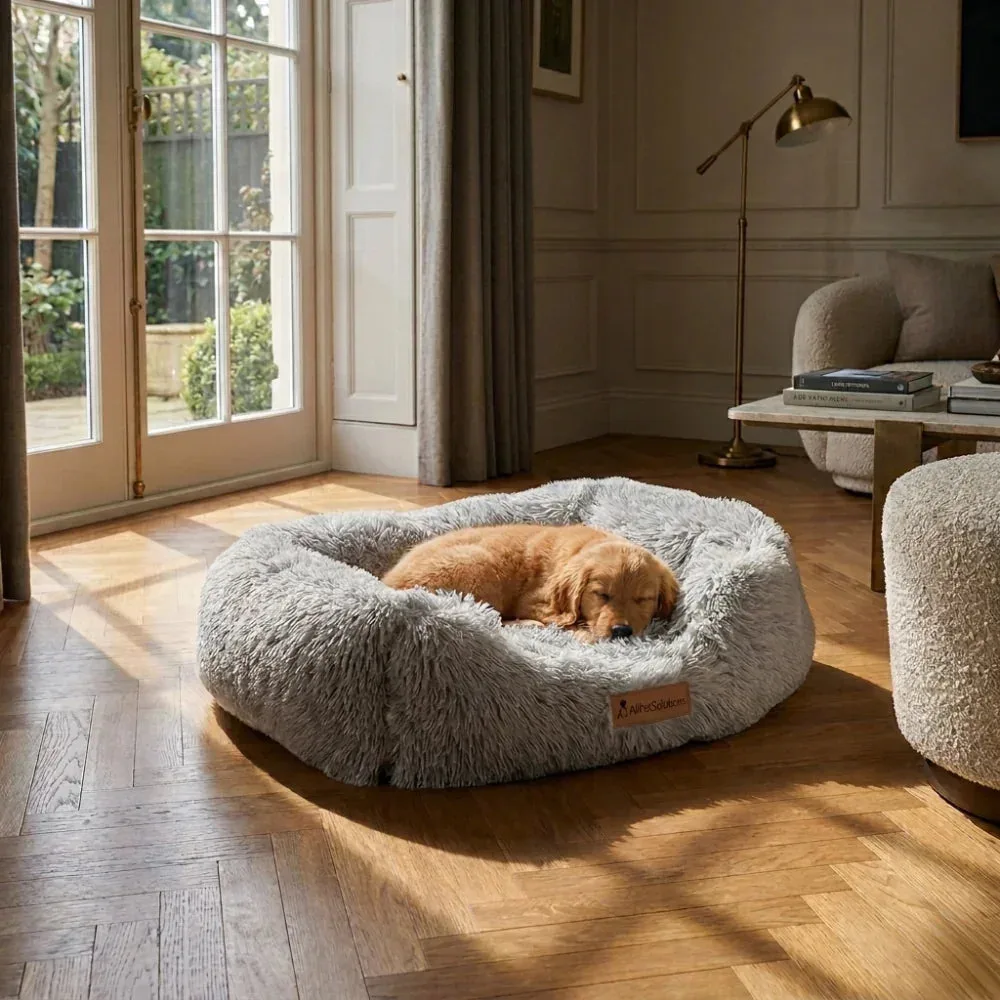 AllPetSolutions Luxury Grey Plush Dog Bed with Raised Sides & Non-Slip Base - S/M/L