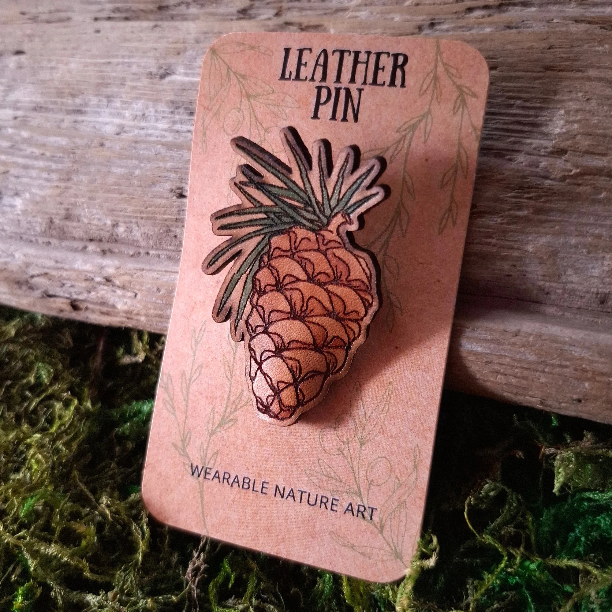 Pine Cone Leather Brooch