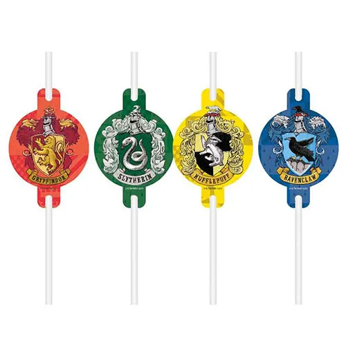 Palhinhas de papel com medalhão das casas de Hogwarts de Harry Potter – Embalagem de 4