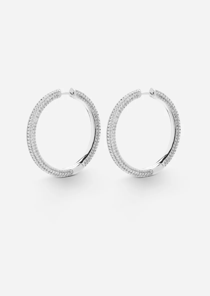 Simplicity Pavé Hoop Earrings - Silver Plated - Large