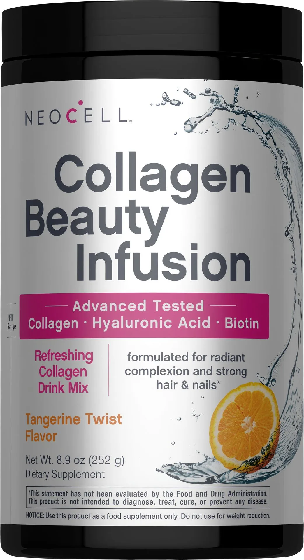 Kolagen Beauty Infusion z kwasem hialuronowym + biotyną, smak mandarynkowy, 8,9 oz (252 g) proszek