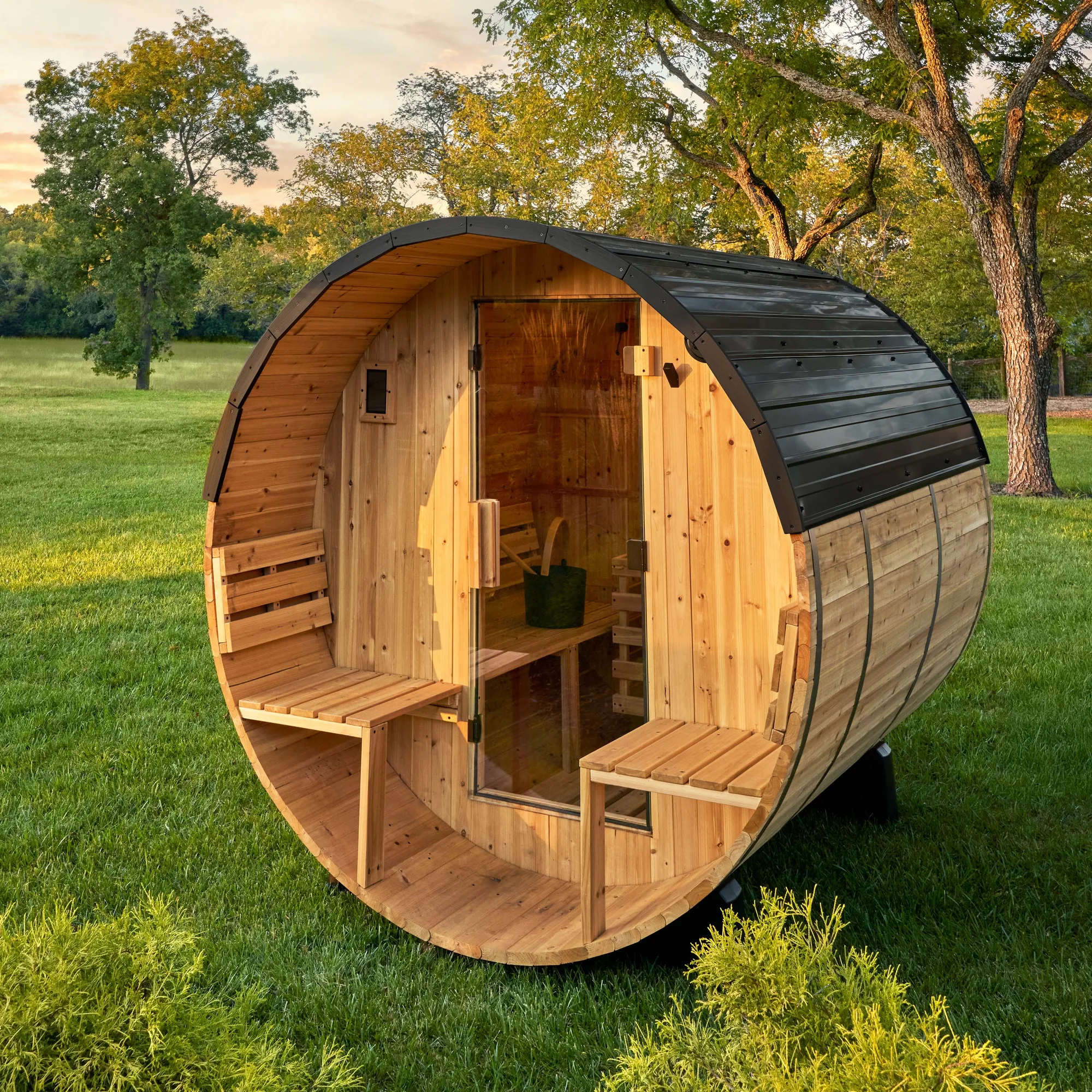Sauna exterior de barril Paxton con porche – 2-4 personas