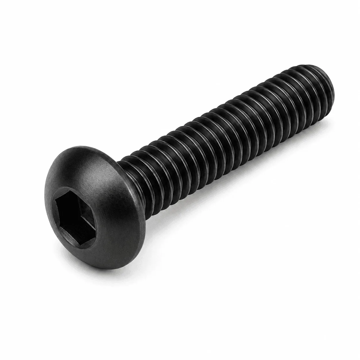 Tornillos de cabeza hueca 3/8-16 X 5" | Cabeza de botón con accionamiento de vaso hexagonal | Roscado completo | Acero aleado con óxido negro térmico (100/Paquete)