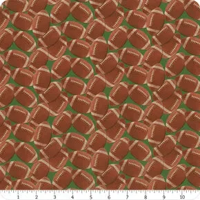 Benartex Touchdown - Footballs Leather/Green 1/2 yd