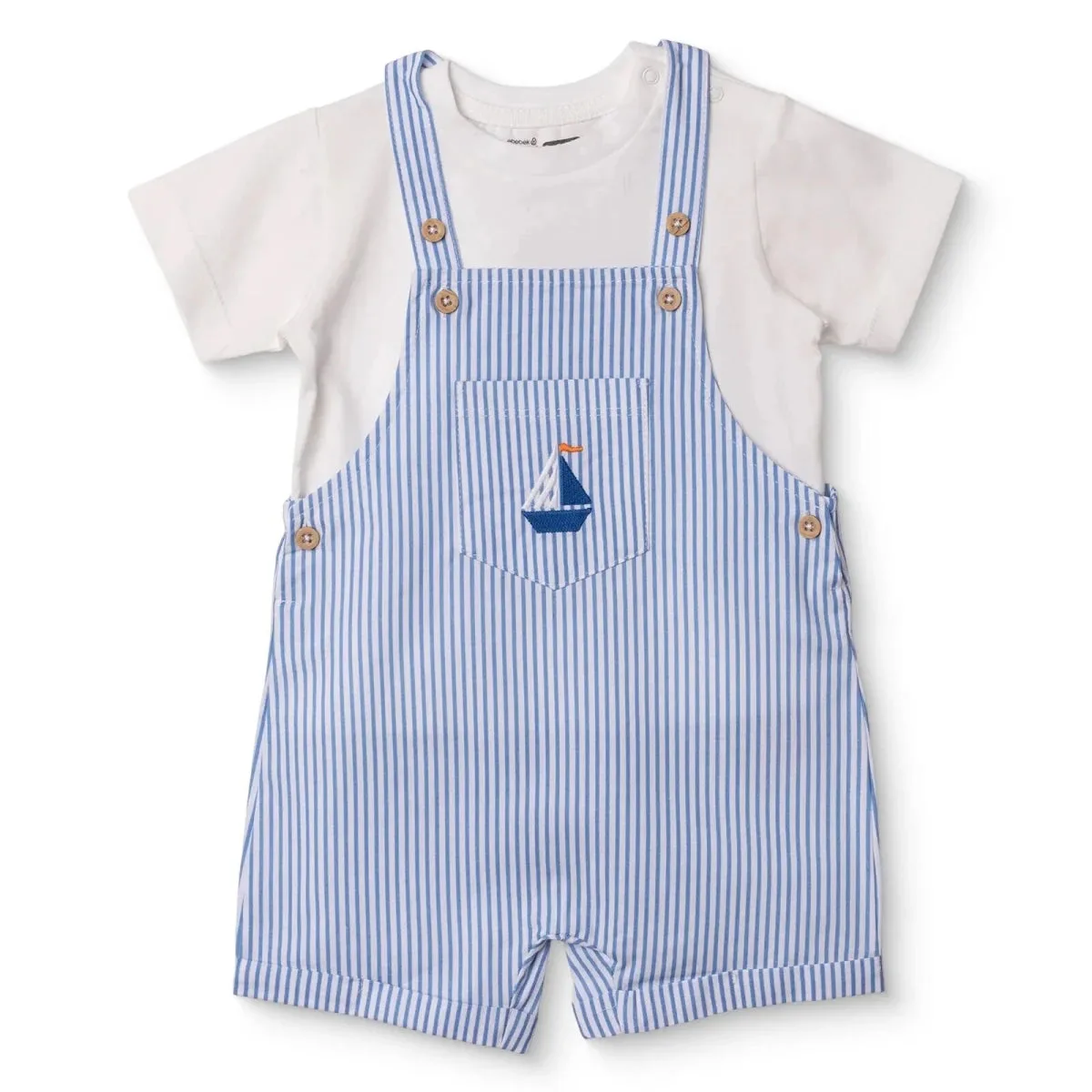 HelloBaby Short Sleeve Poplin Baby Dungaree Shorts & T-Shirt Set (3-6 Months to 2-3 Years) - Blue