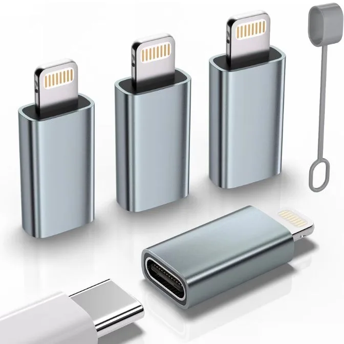 USB C Type C to Lightning Adapter (4 Pack) 1.8-2.2A 15W Fast Charging Support Data Sync, Lightning to USB Type C Cable Adapter for iPhone/iPad/for Airpods,with Anti-Lost Loop,Not for Audio/OTG