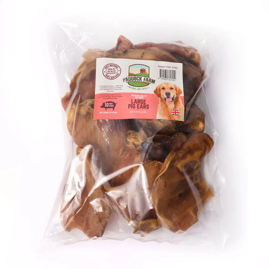 Paddock Farm Large Pig Ear Natural Dog Chews - 10 pack
