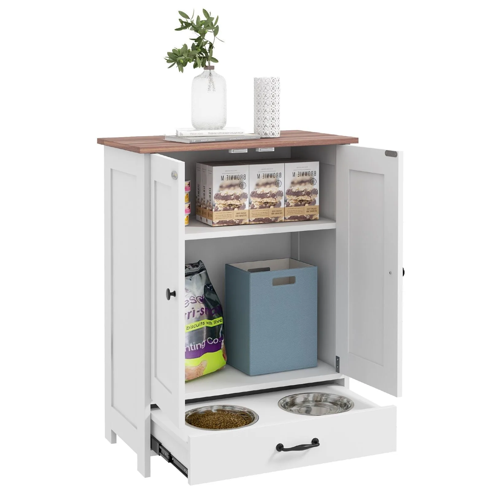PawHut Dog Feeding Station, Dog Food Storage Cabinet with Hidden