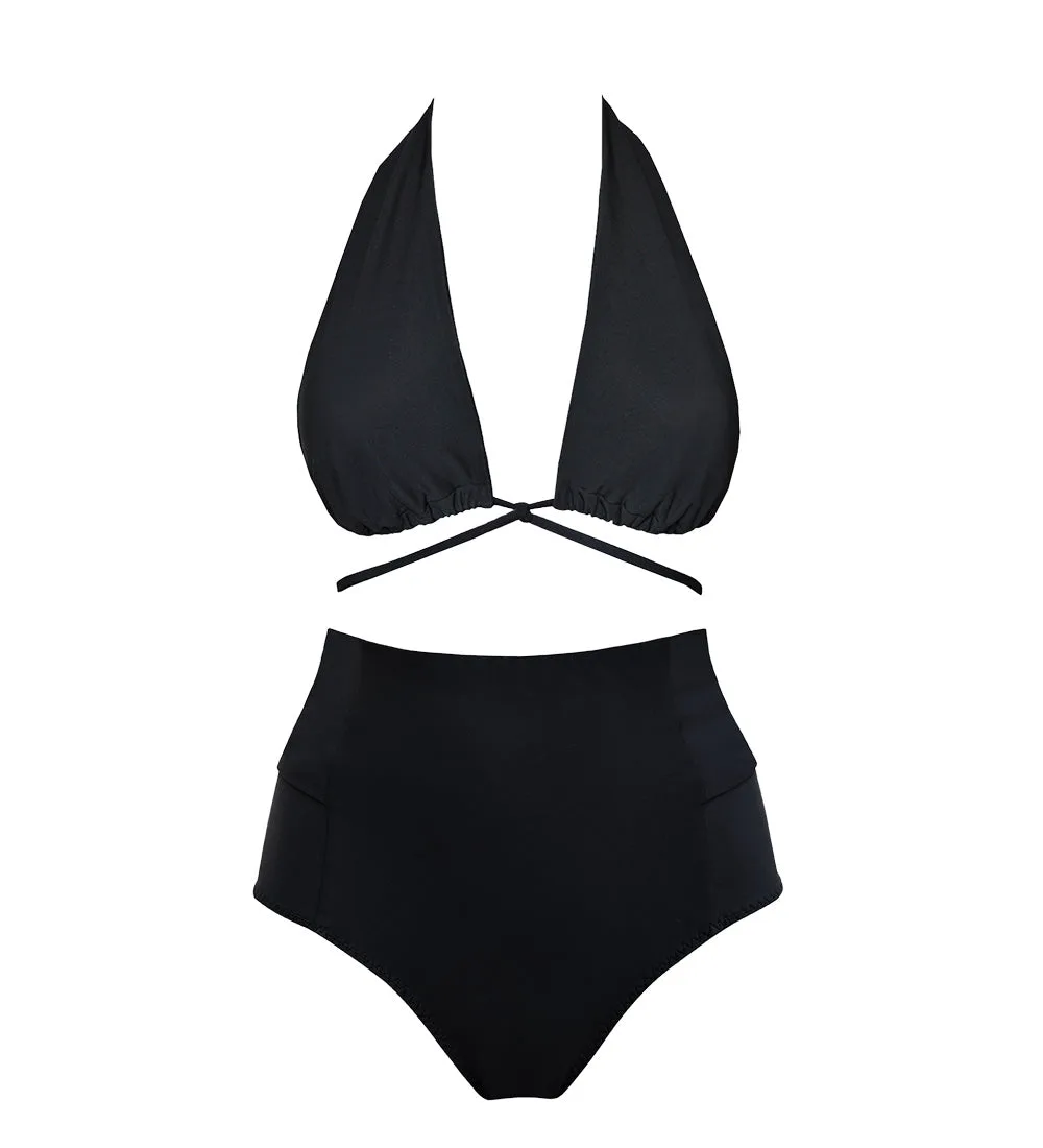 Veelzijdige zwarte bikini met strik op de rug: styling voor elk lichaam