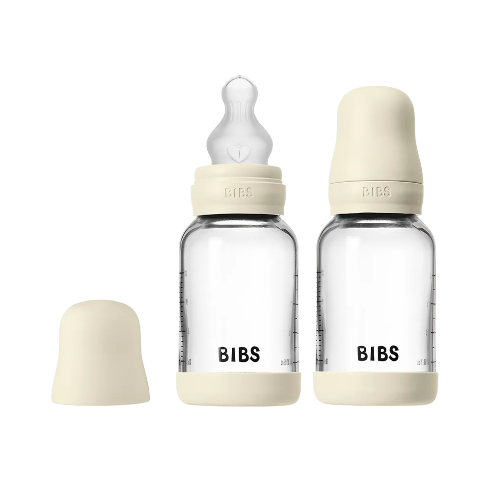 Baby Glass Bottle Set 120ml 2 Pack Silicone - Ivory