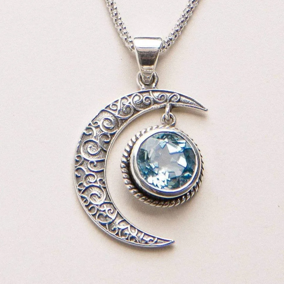 GEMSTONE SILVER MOON PENDANT NECKLACE