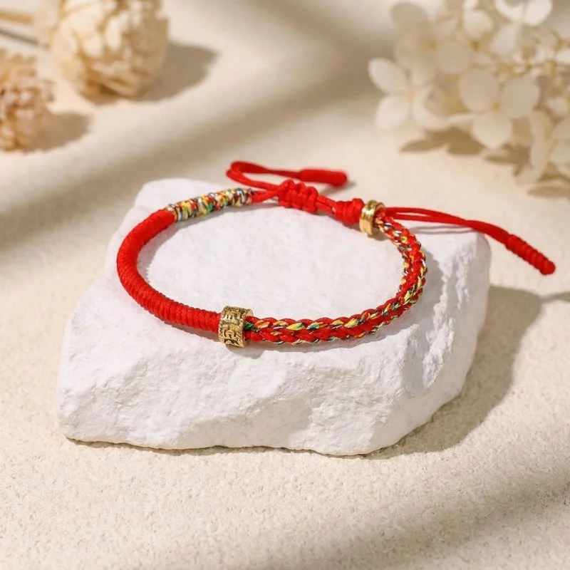 Exclusive: Buddha & Karma Om Mani Padme Hum Red & Black String Bracelets - Luck & Protection