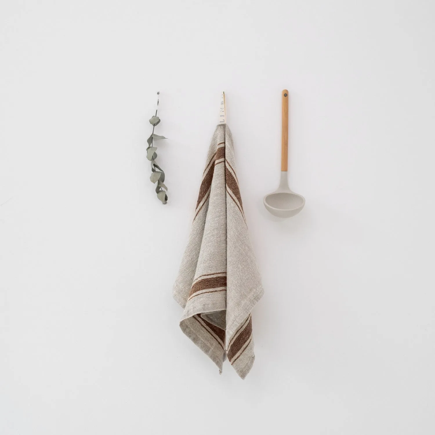 Mocca Stripe Vintage Linen Kitchen Towel