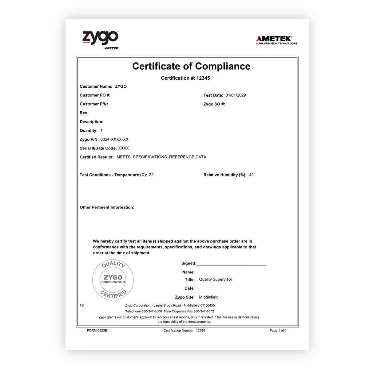 Compliance Certification 18" Flat