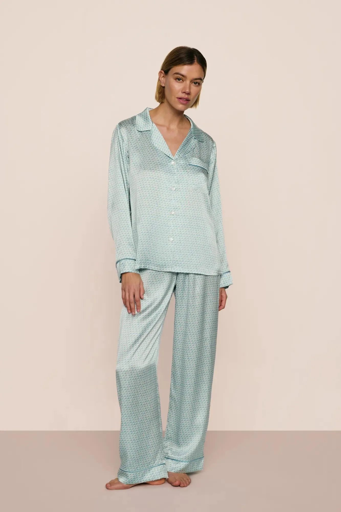 Inez Washable Silk Printed Long PJ Set